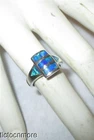 VINTAGE SOUTHWESTERN STERLING SILVER BLUE GREEN OPAL BLOCK INLAY RING