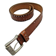 Amanda Smith Womens L 1-3/8" Wide Brown Genuine Leather Studded Embossed Belt