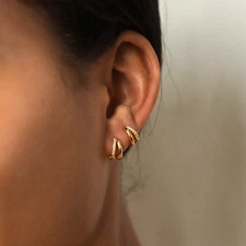 Double Hoop Huggie Earrings Moissanite Earrings Gold Plated Silver Gift For Her