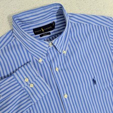 Ralph Lauren Shirt Men's 16 33 Blue White Stripe L/S Button Down Slim Fit