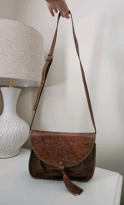 Patricia Nash Signature Map Collection Beaumont Leather Flap Crossbody Riot Rust