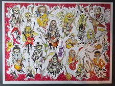 OG Tim Lehi Traditional Tattoo Flash Sheet Hand Signed Stamped Guitarist 18X24"