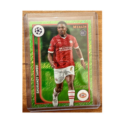 Topps Merlin 2023-24 Shurandy Sambo Rookie #98 PSV Neon Green Shimmer /335 