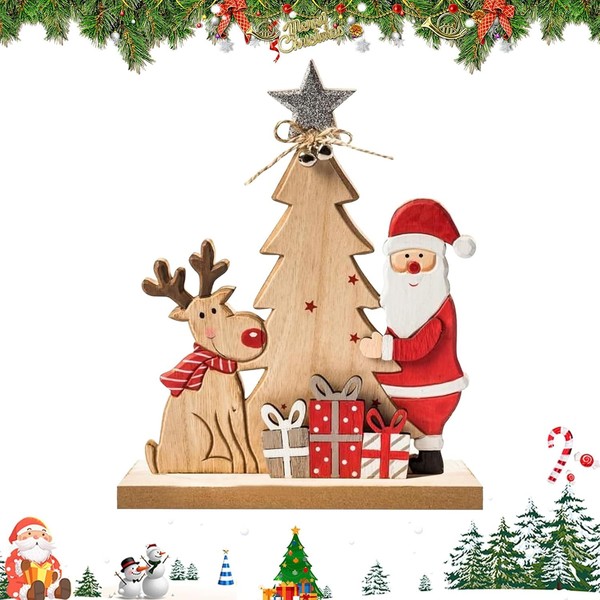 Weihnachtsdeko Holz Weihnachtsmann Figur Mit Rentier Weihnachtsbaum-image