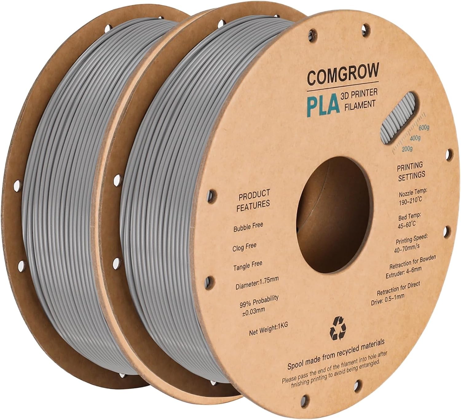 Comgrow PLA 3D Printer Filament, 3D Printer PLA Filament 1.75mm, Dimensional Acc