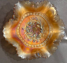 Szklana miska karnawałowa antyczna 8-1/2" Dugan Nagietek Marszczona krawędź Wiatr