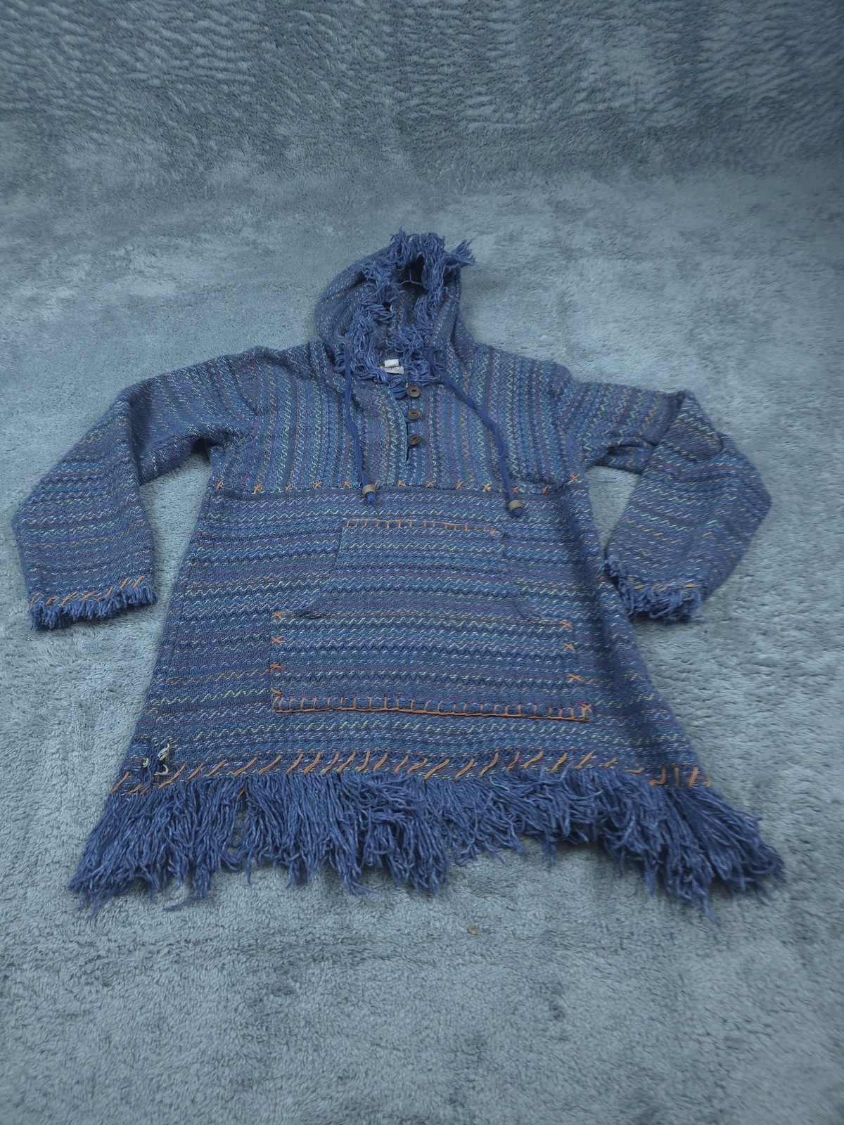 Boho Fringed Gypsy Rose Hoodie Women's Medium Handmade Baja Pullover Peru