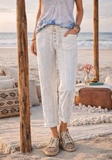 Sundance Catalog  Gigi  Eyelet Embroidered Drawstring Wide Leg Cropped Pants PXL
