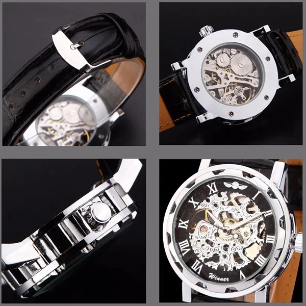 Forsining Orologio Uomo Automatico Di Lusso Retrò - Cinturino In Pelle, Quadrante Scheletrato, Vetro Trasparente, Carica A Movimento, 30m Impermeabile