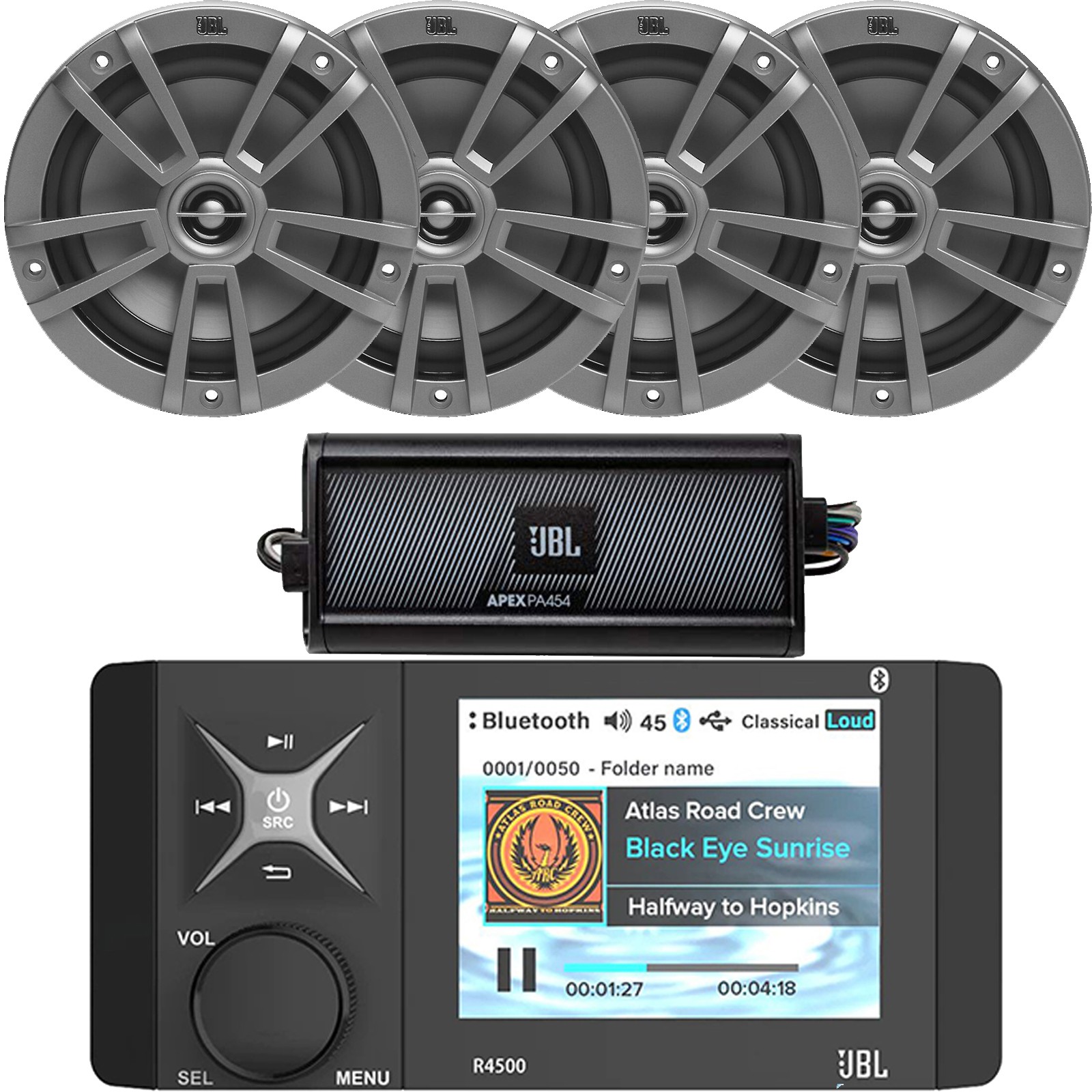 JBL Marine Bluetooth Stereo Receiver, 4x 6.5" 180W Boat Spea