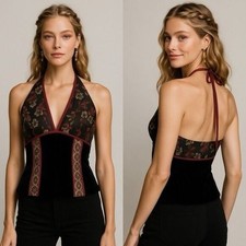 Y2K Scott McClintock Velvet Brocade Corset Top Gothic 6 Renfest Coquette Noir12P