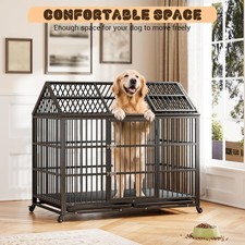 Heavy Duty Dog Crate 51in, Double Lock 360 Wheels,Removable Tray for Large Dogs