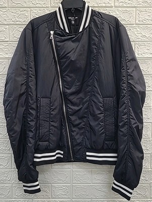 NEW Balmain Asymmetric Logo-Printed Bomber Jacket - Black Size 48