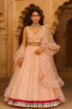New Presenting Peach Georgette Lehenga Choli With Organza Dupatta For Wedding