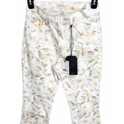 Current/Elliott The Boulevard Mid Rise Crop Boot Jeans 26 Wild Flowers Blanc