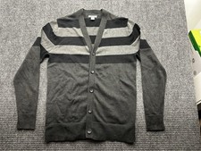 Men s Black Paraphrase Striped Button Front Knit Cardigan Sweater Size Small