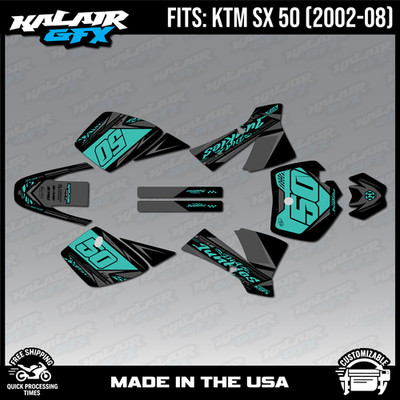 Graphics Kit for KTM 50SX  (2002-2008) MINI ADVENTURE PRO SR JR Rugged-Teal Shft