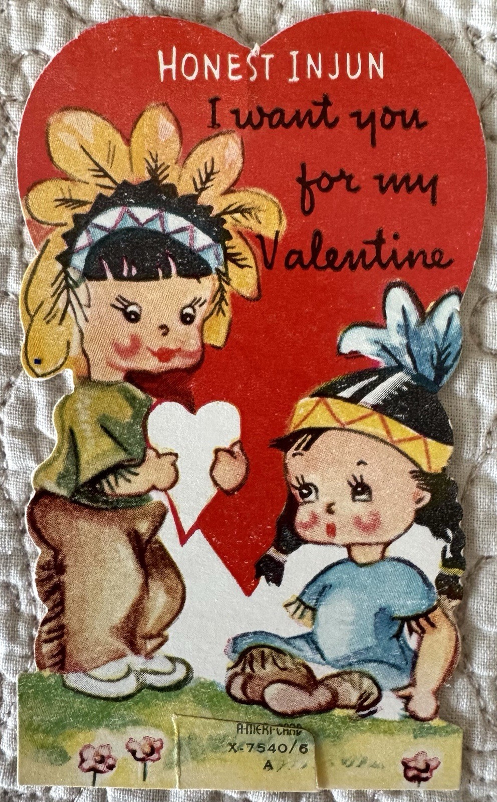 Vintage Valentine Indian Boy Girl Honest I Want You Greeting Card 1950s 1960s C