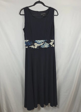 Jessica Howard Blue Sleeveless Midi Dress Women's Size 12 Floral Waistband