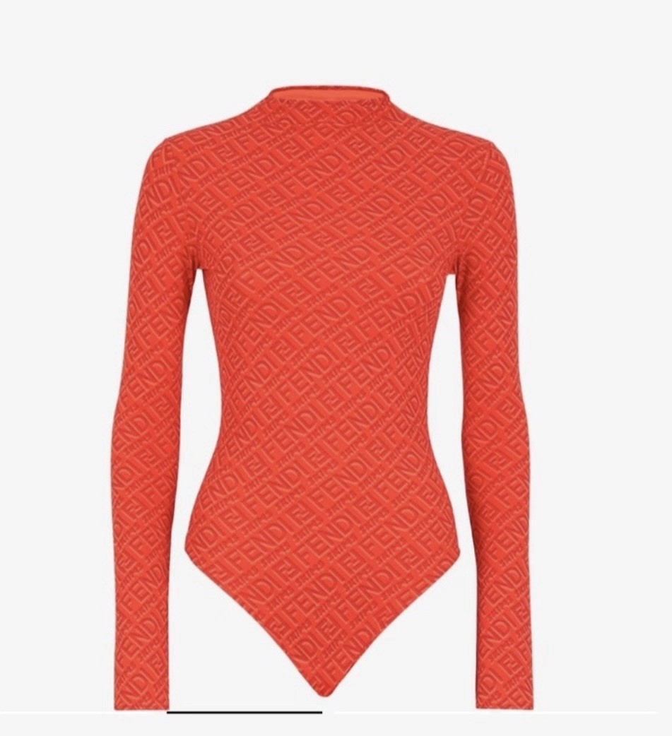 Authentic Fendi X Skims Essential Mock Neck Long Sleeve Red