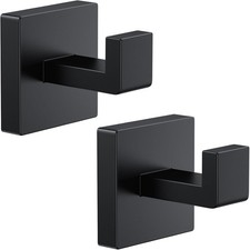 2 PCS Towel Hooks for Bathroom, Wall Mount Towel Holder, Black Matte Wall Robe