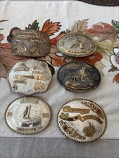 6 True Vintage High School Rodeo Champion Silver Gold Gem Trophy Belt Buckle