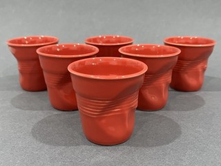 Set of 6 Revol France Froissé Pepper Red Porcelain Crumpled 80 ml Espresso Cups