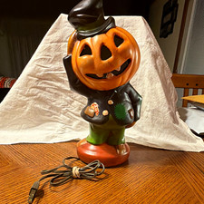 Halloween Lighted Tabletop Lamp Pumpkin Witch Design Corded Switch Indoor