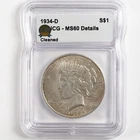 1934-D $1 MS60 ICG Cleaned Peace Dollar - 32455