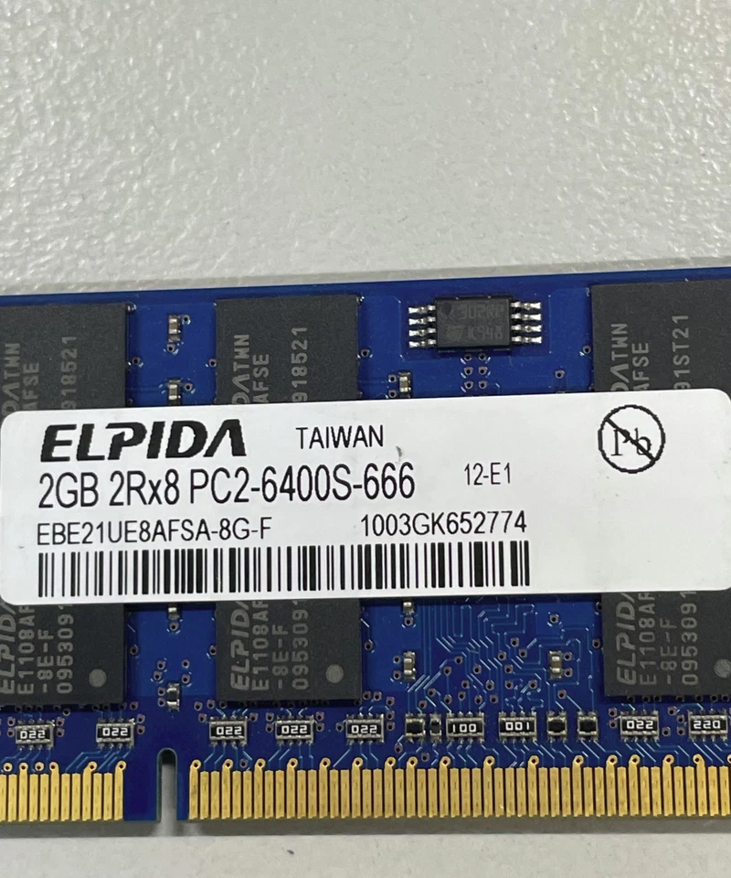 Elpida 2GB DDR2 RAM PC2-6400 800MHz non-ECC Unbuffered SODIMM EBE21UE8AFSA-8G-F - Image 2 of 4