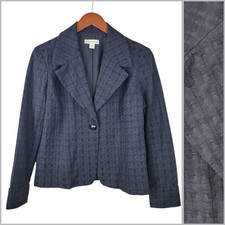 Coldwater Creek Jacket Size 10 Blazer Black Textured Embroidered 1 Button