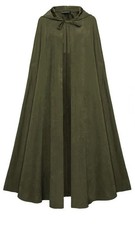 Scarlet Darkness Women Renaissance Hooded Cape Medieval Cloak Olive Green Lined