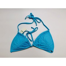 NWT Women's Aerie Triangle Bikini Top Blue Ruched Tie Back Swimsuit Padded Med