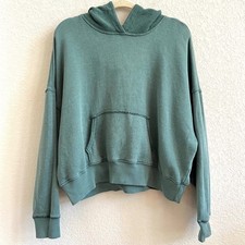 American Eagle Green Blue Women's Textured Cropped Hoodie Sweater Sz M