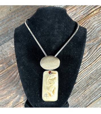 Echo Of The Dreamer Carved Year OfOx & Stone Pendant On Sterling Choker Necklace