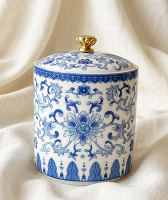 Vintage blau weiß Porzellan Ingwer Dose Chinoiserie luftdicht Teedose Fu Motiv