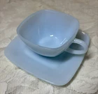 Fire-King Charm Azurite Blue Square Cup & Saucer 1950s Anchor Hocking Vintage