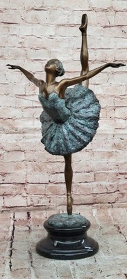 Signed Milo Bronze Arabesque Dancer Statue Ballet Sculpture Decor Art