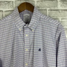 Brooks Brothers Regent Fit Non-Iron Stretch Shirt Mens L Blue Pink Check Plaid