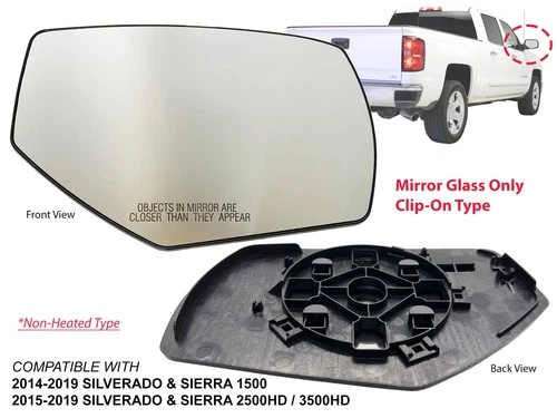 Mirror Glass Non-Heated for 2014-2019 SILVERADO SIERRA PICKUP Passenger Side