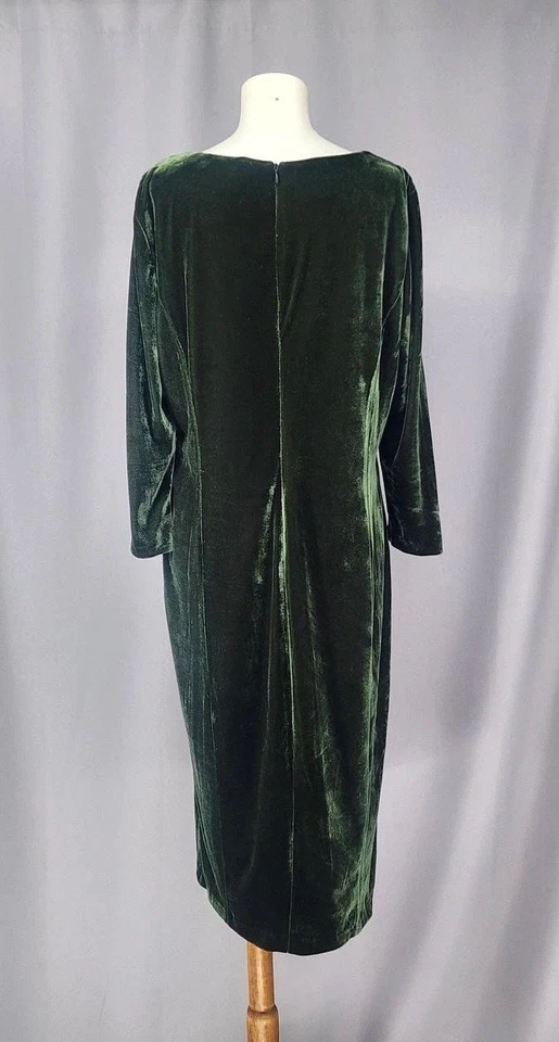 Vestido Donna Morgan Mujer 14 Verde Terciopelo Manga Larga Cuello Cuadrado Midi Cóctel Foto 3 de 4