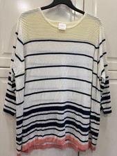 Bedford Fair Womens Plus 3X Striped Knit Sweater Navy Coral Ivory Acrylic