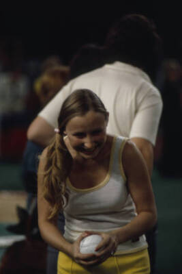 Debbie Lawler competing in pitching competition on the tv ser- 1976 Old