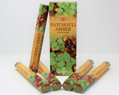 Patchouli Amber Incense Bulk 6 x 20 Stick Box, 120 Sticks, Hem Brand Incense
