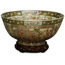 US Seller - 12 Inch Chinese Rose Medallion Porcelain Bowl