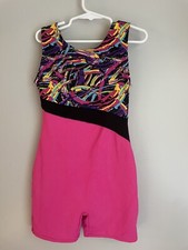 Freestyle By Danskin Girls Gymnastic Dance Biketard Romper Bright Colorful M 7/8
