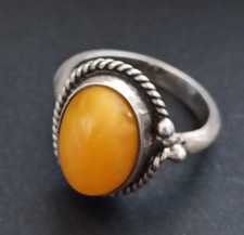 Vintage Egg Yolk Amber Ring Sterling 925 Silver Art Nouveau Revival 8.5 Classic