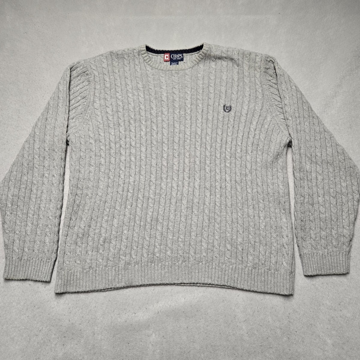 Chaps Pullover Cable Knit Sweater Men's XL Long Sleeve Gray Crew