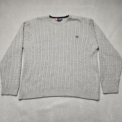 Chaps Pullover Cable Knit Sweater Men's XL Long Sleeve Gray Crew