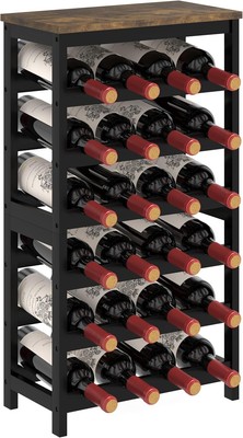 6 Tier Bamboo Wine Rack Freestanding Floor, 24 Bottles Wine Storage Shelves with
